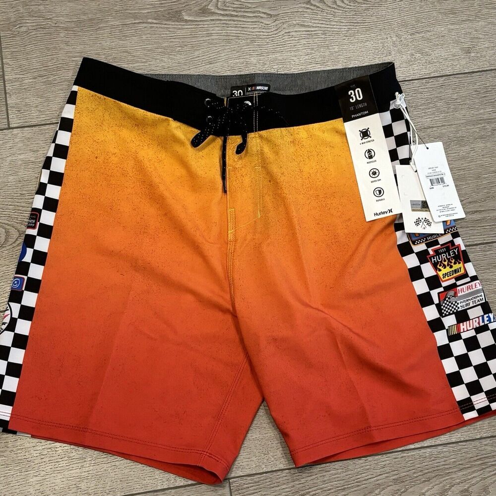 Hurley Nascar Phantom Board‎ Shorts Racetrack Size 30 Orange Swim NWT